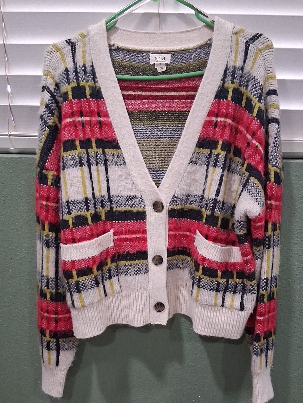 a.n.a Cream Multicolor Plaid Button-Front Cardigan